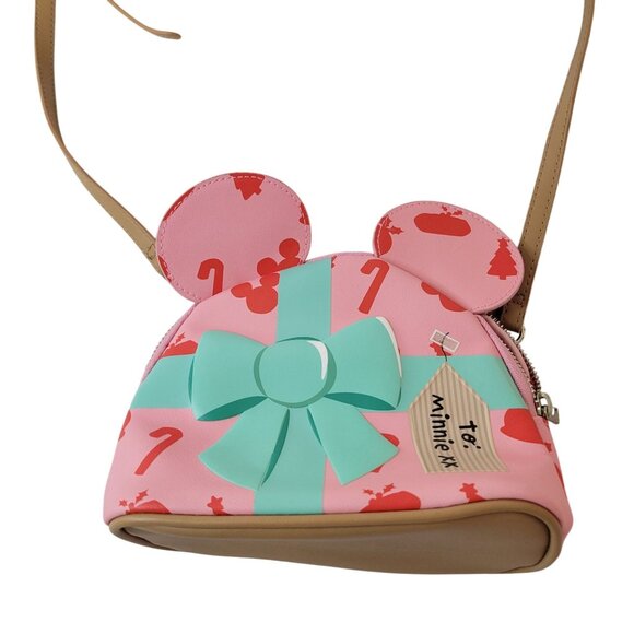 Disney Minnie Mouse Christmas Pink Crossbody Bag With Bow - Picture 1 of 8